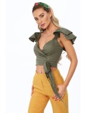 Khaki-Bluse mit Rüschen an den Schultern 97300 – Online-Shop – Boutique